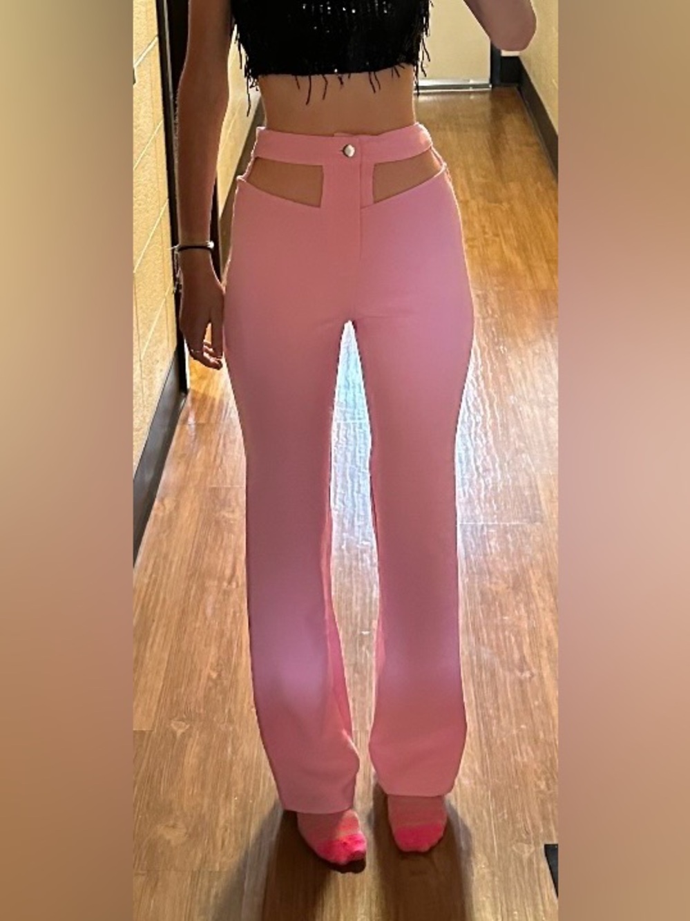 SHEIN High-Rise cut out Pink Women's Flared Pants/xs